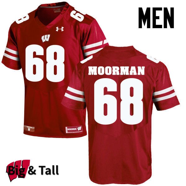 Wisconsin Badgers Men's #68 David Moorman NCAA Under Armour Authentic Red Big & Tall College Stitched Football Jersey RK40J35BA